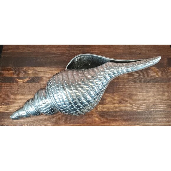 Vintage Pewter Distaff Spindle with Intricate Conch Shell Design - Coastal Decor - Picture 4 of 10